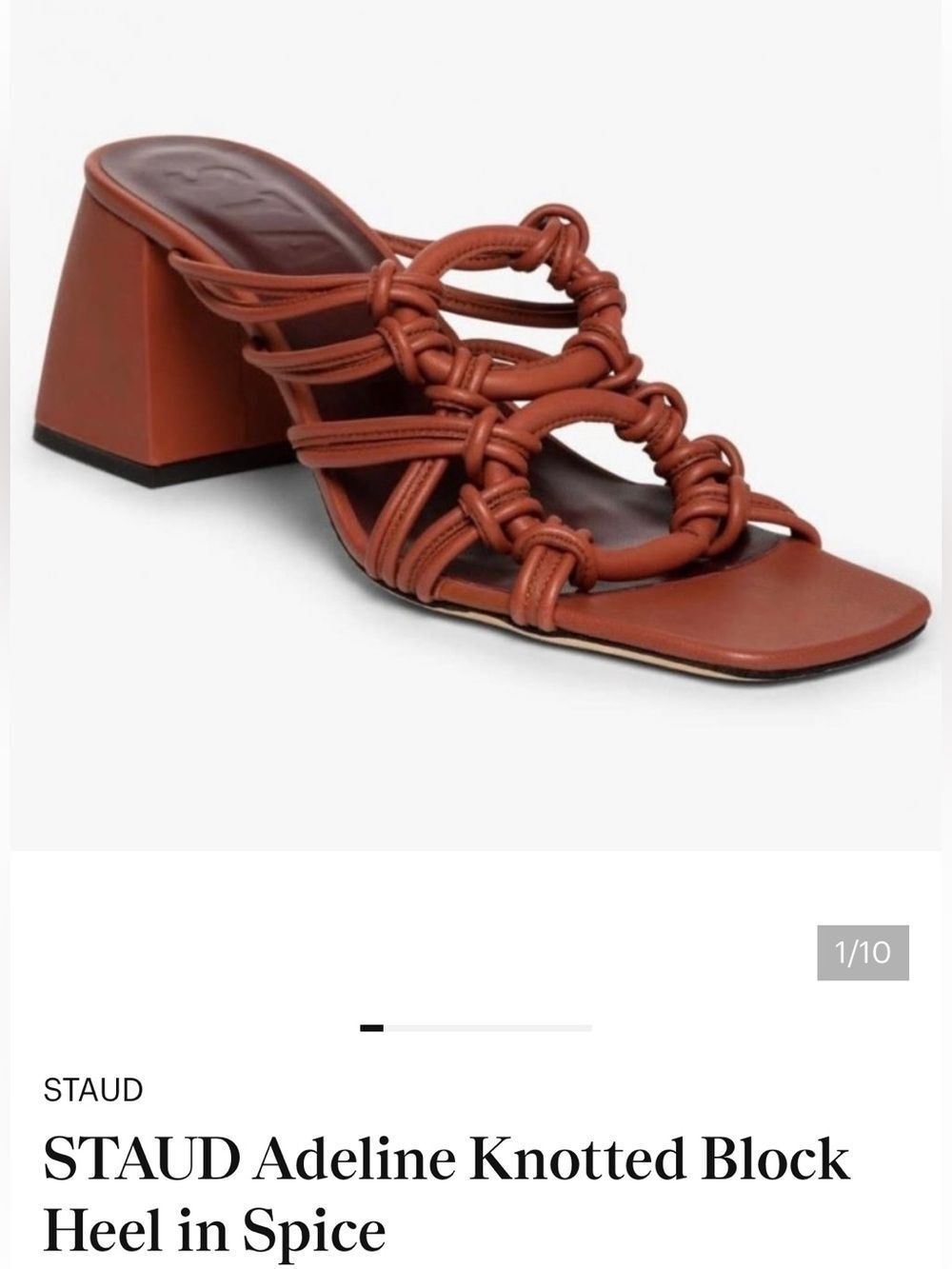 STAUD Adeline Knotted Block Heel Mule in Spice size 38 NWOT